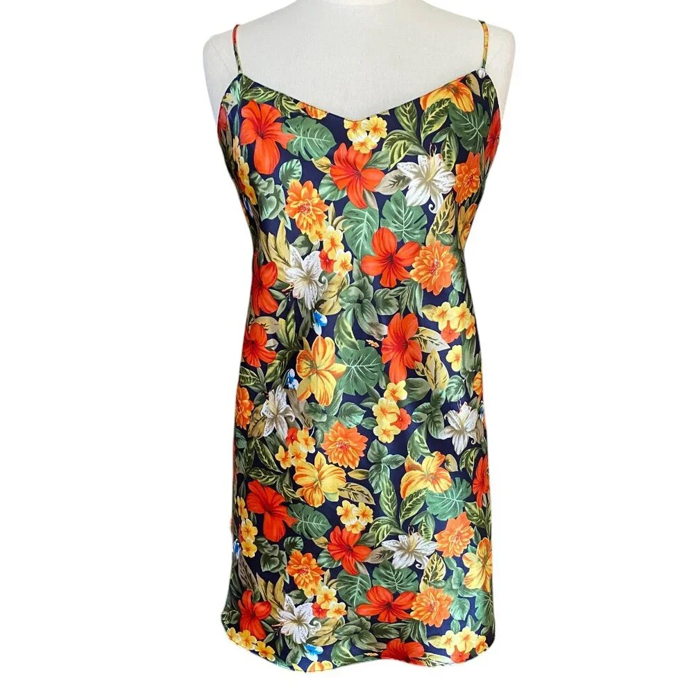 Michelle-Louise Tropical Floral Slip Dress Rainbow Island Vacation Resort Y2K-XL